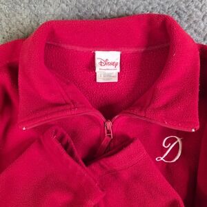 Disney Mickey Mouse Quarter Zip‎ Fleece Pullover Women's L Red Embroidered